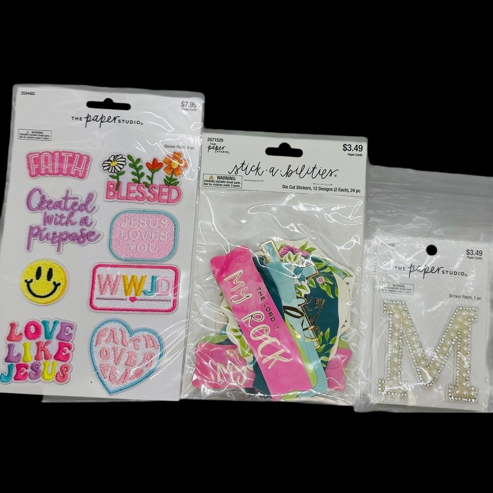 The Paper Studio Christian Stickers Patches Faith WWJD Letter M Pearl Rhinestone